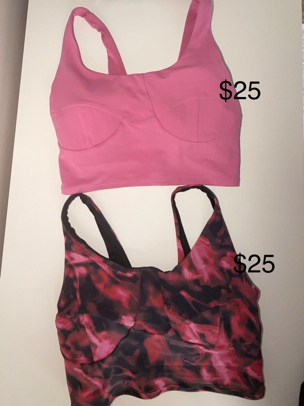 Lululemon Pink Crop Tank Top + Pink Black Patterned Crop Tank size 4